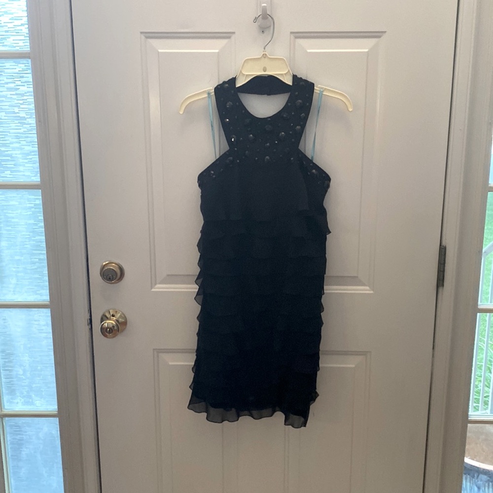 NWT-Black ruffled mini dress with halter top.